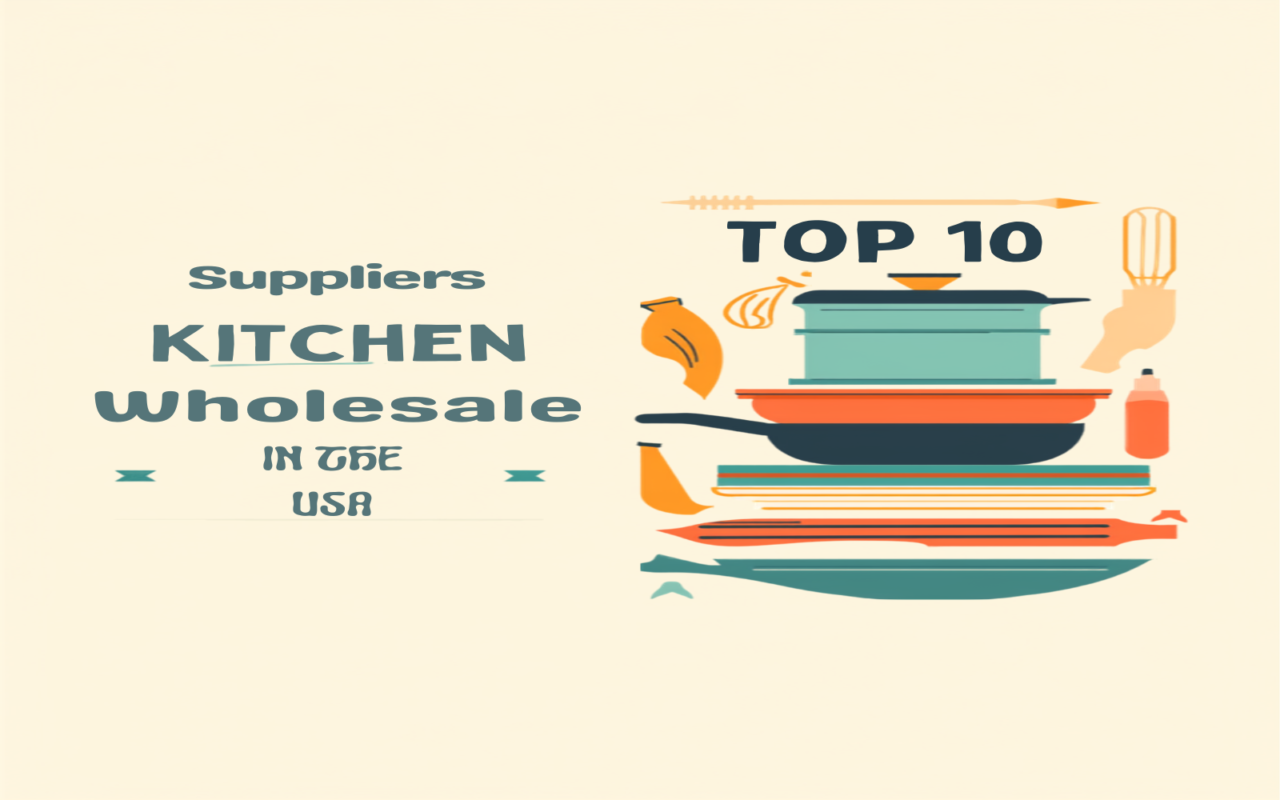 kitchen wholesale suppliers illustration showing pots, pans, and dinnerware